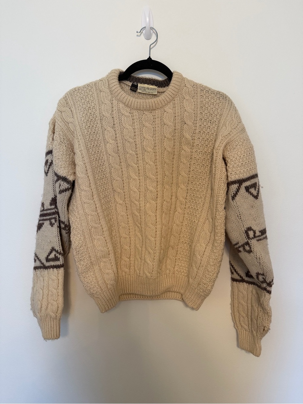 Vintage Carraig Donn Irish Wool Equestrian Horse Bit Cable Knit Sweater